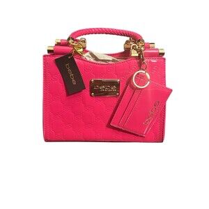 Bebe Dana Monogram Top Handle Crossbody Hot Pink Detachable Cardholder MSRP $109